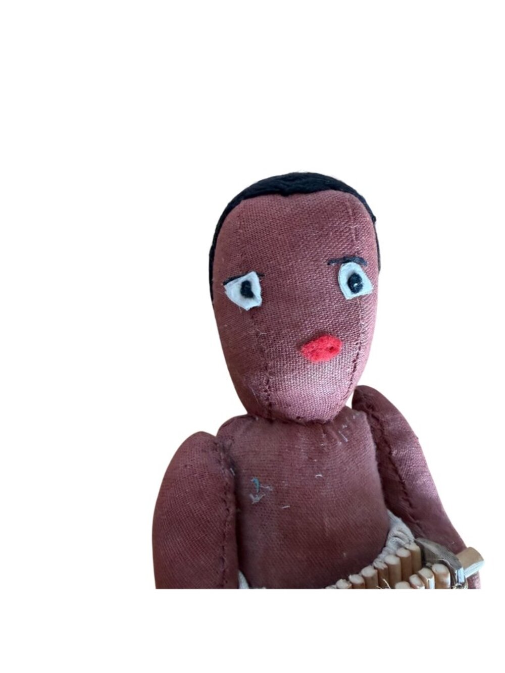 Handcrafted Cloth Doll Bamboo Instrument Skirt VTG African Souvenir Folk Art - Picture 3 of 5